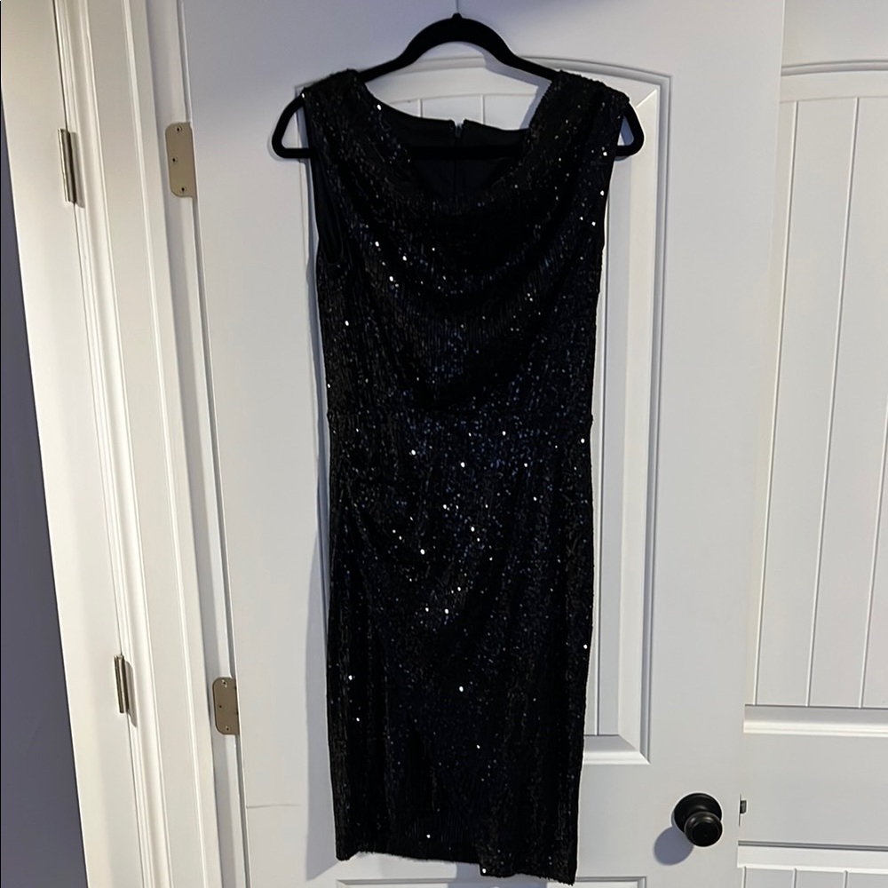 White House Black Market Black Sheath Midi Dress Cowl Neck